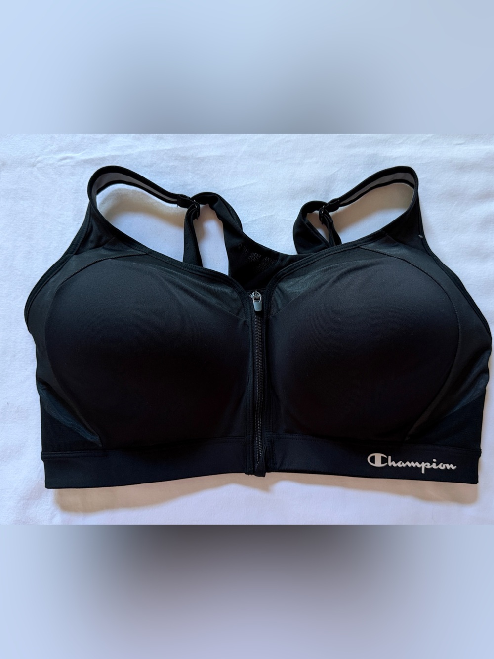 Champion Black Zip Front Sports Bra Women’s S/M High Support Racerback